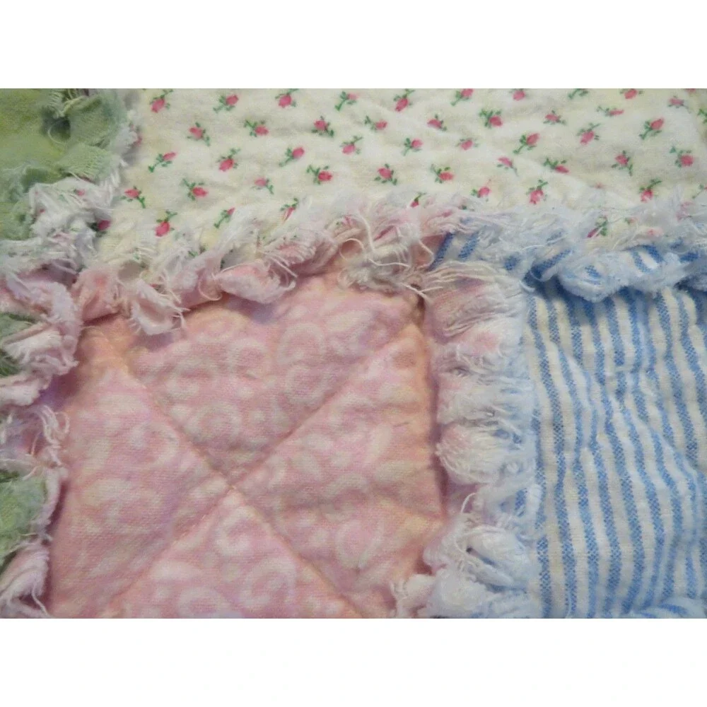 Flannel Rag Quilt With Batting, 50 X 44, Floral Scrappy Rag Quilt Throw